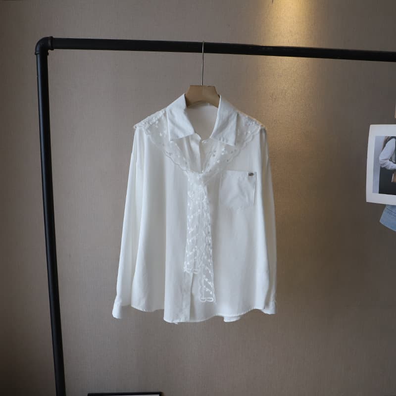 レース 服 花刺繍レース切替シャツブラウス