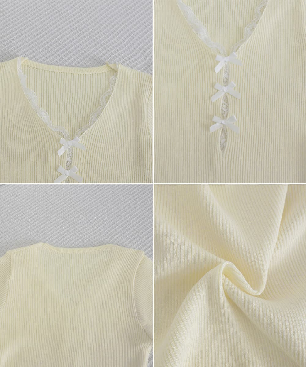レース 服 レースアップリブニット 半袖トップス 夏服