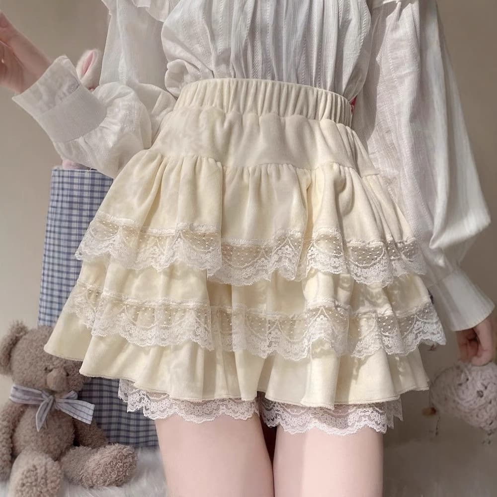 レースファッション ふんわりティアードレースペチパンツ