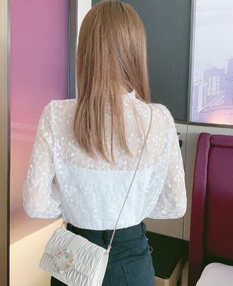 レース 服 レディース秋冬レースシャツ透け感ラッパ袖トップス