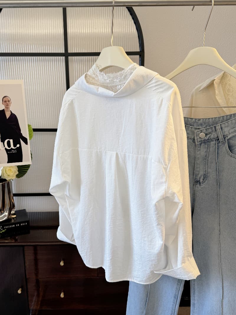 レース 服 レイヤード風レース透かしシャツ