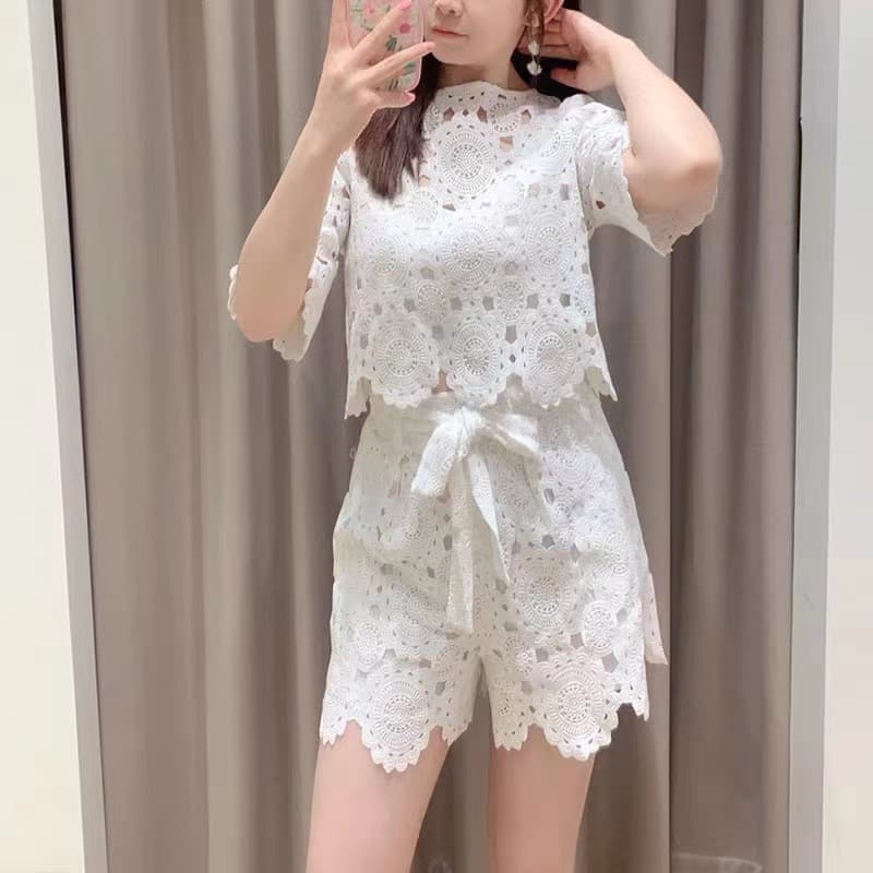 レースファッション 花柄レース編み ショートパンツ