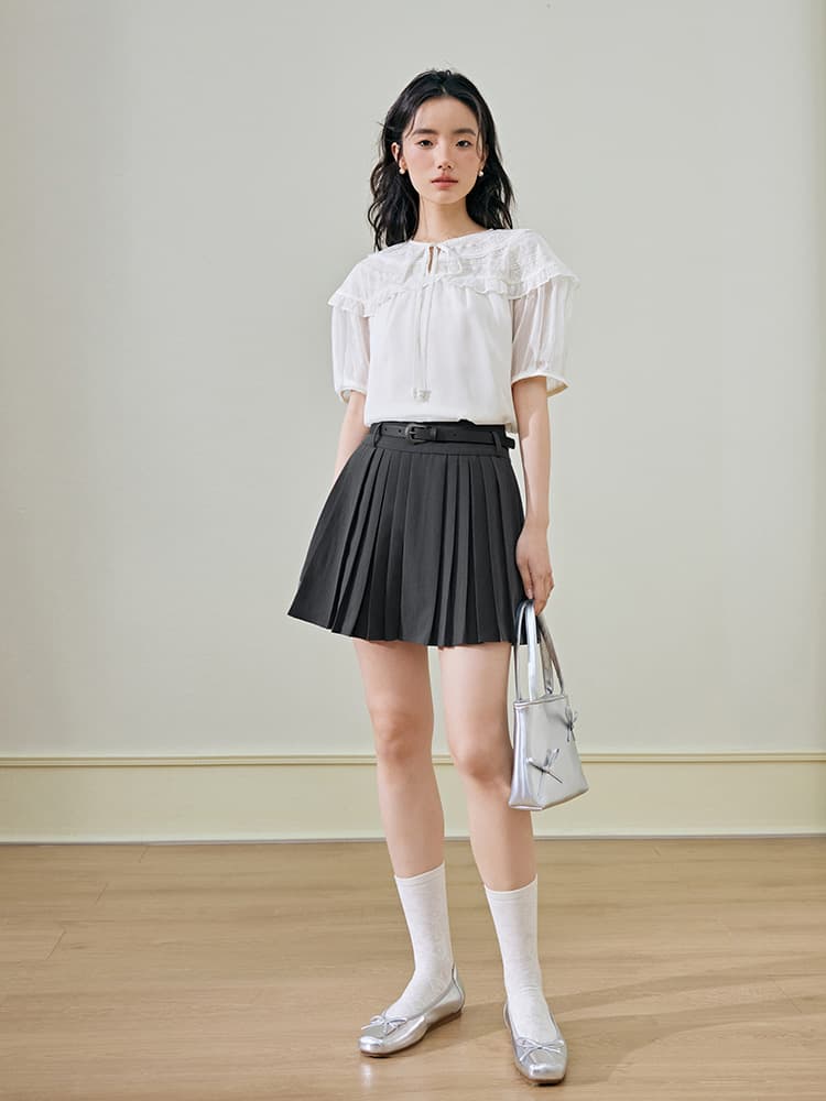 レース 服 花柄レース切替えフリルブラウス