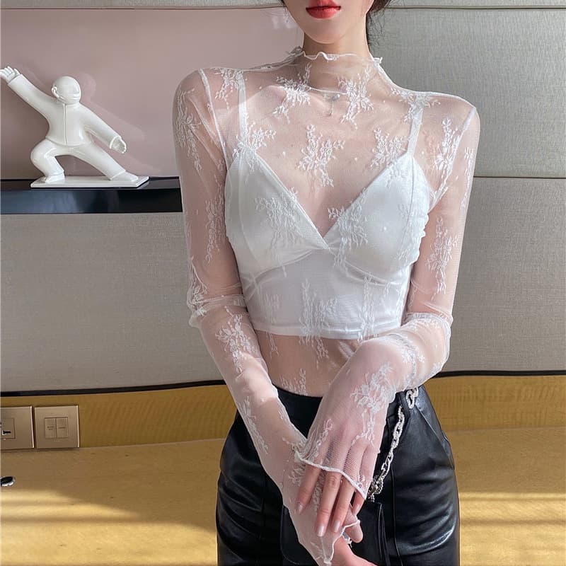 レース 服 雪花模様シースルーレースインナーセット