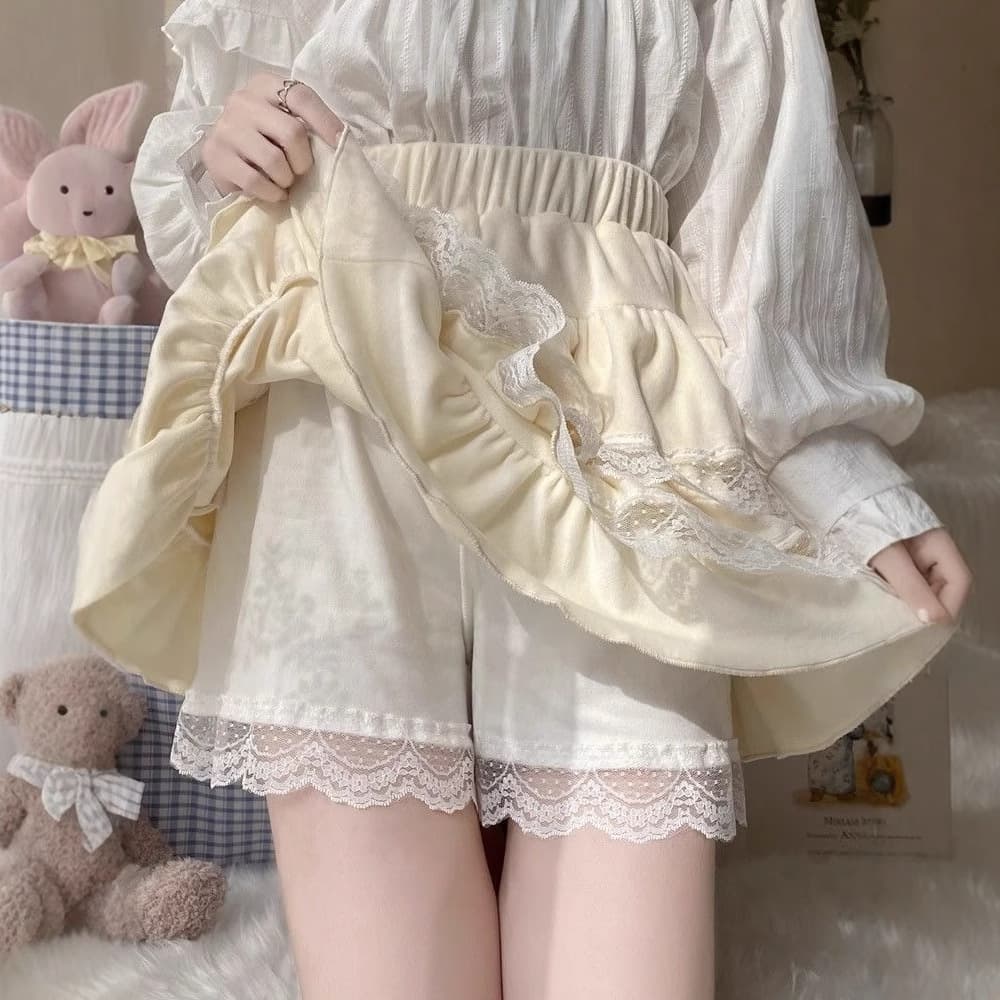 レースファッション ふんわりティアードレースペチパンツ