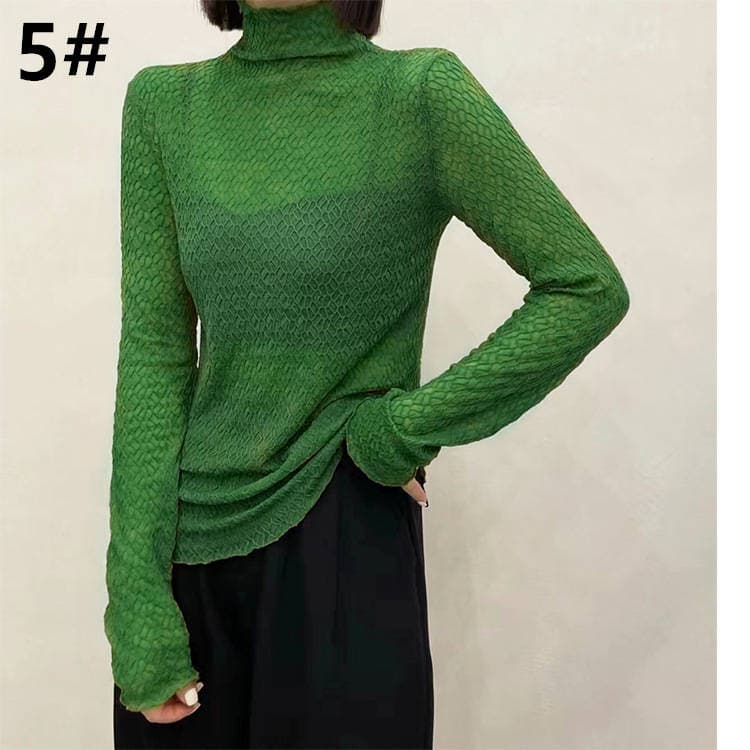 レース 服 秋冬新作 レース編み スタンドカラー 上品トップス