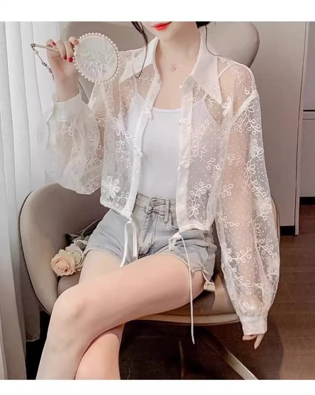 レース 服 レディース レース刺繍 シースルー ブラウス 中国風