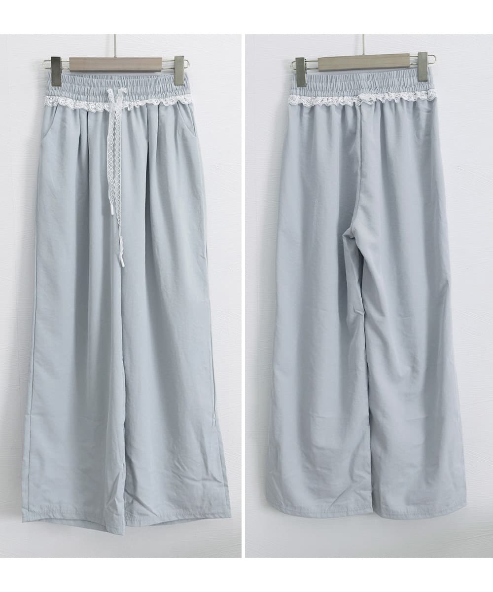 レース 服 レース装飾ワイドパンツ 夏用ゆったりボトムス