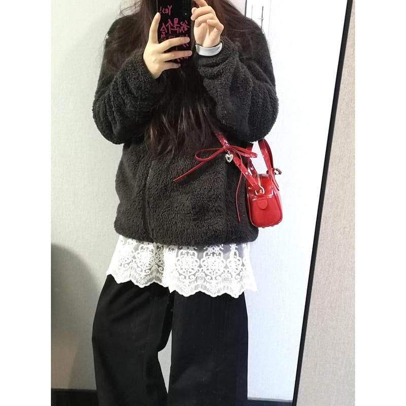レース 服 レース裾飾り付き重ね着風ワイドパンツ