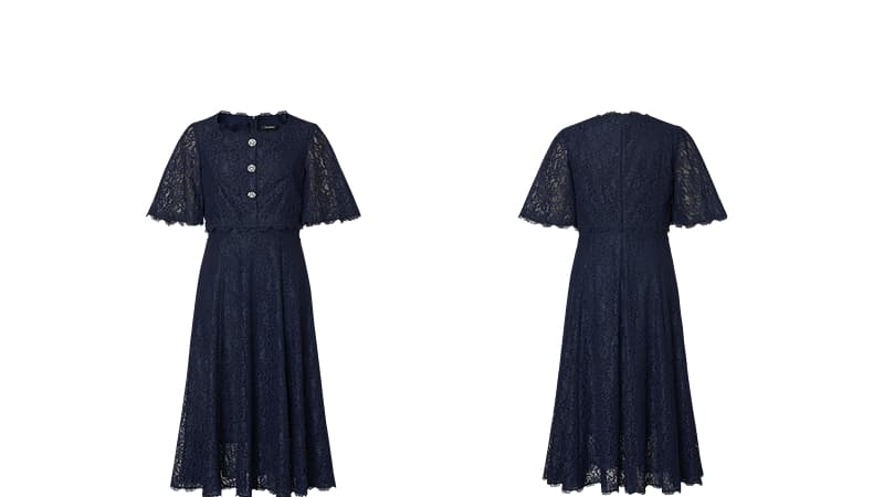 レース 服 優美なフレア袖レースワンピース