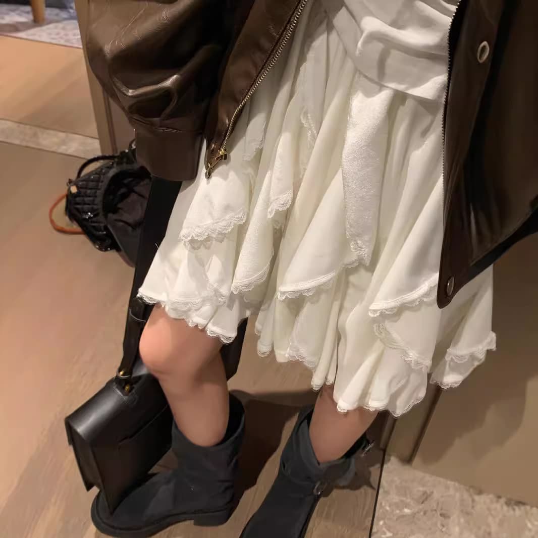 レースファッション 優美なレイヤードレースペチスカート
