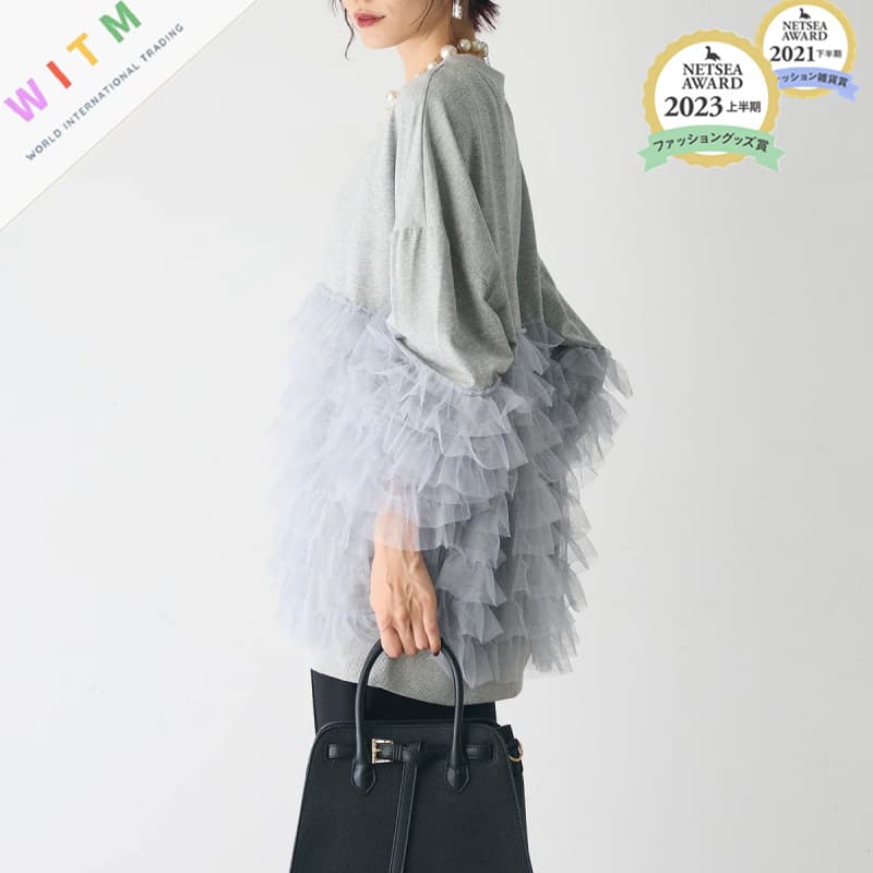 レース 服 春新作 レース重ねフリル袖 体型カバー トップス レディース