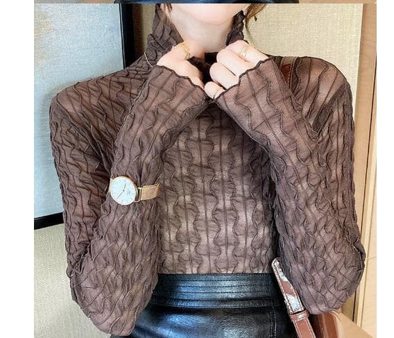 レース 服 エレガント レース ハイネック 長袖 トップス