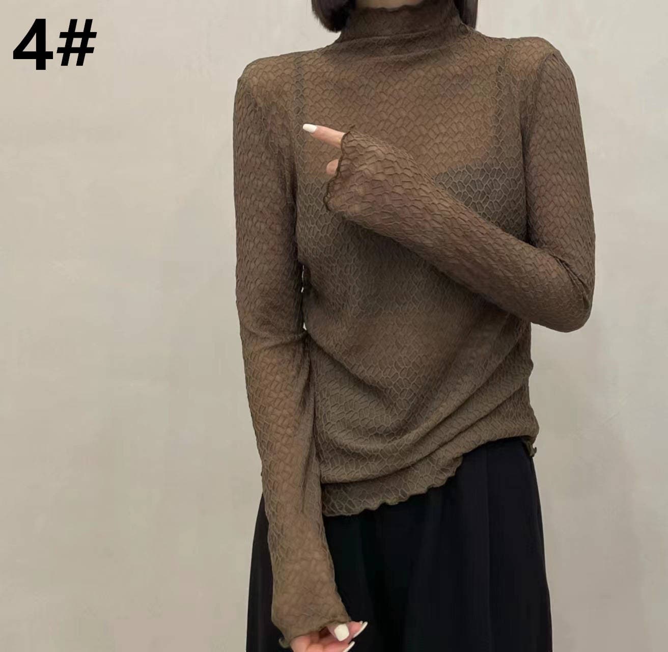 レース 服 秋冬新作 レース編み スタンドカラー 上品トップス