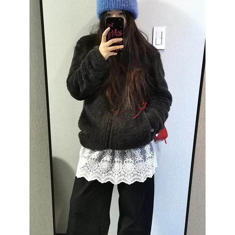 レース 服 レース裾飾り付き重ね着風ワイドパンツ