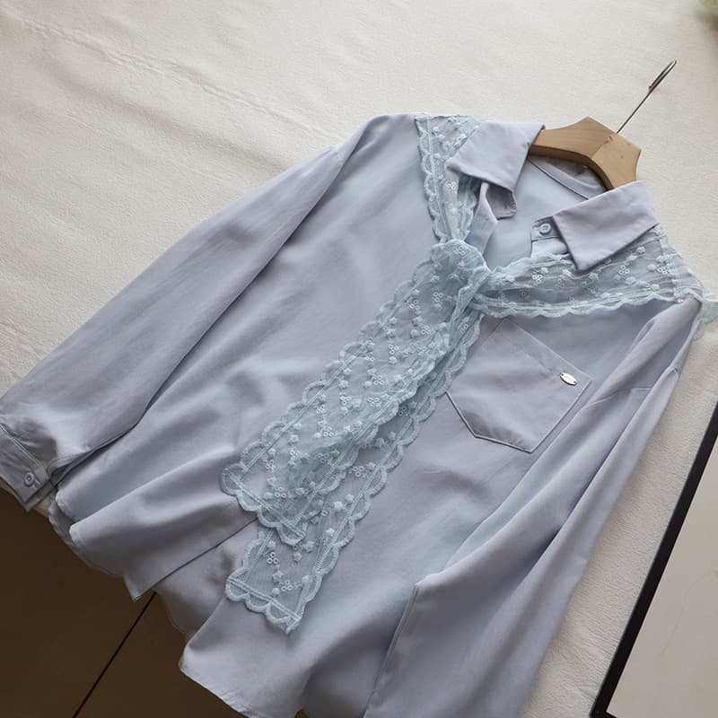 レース 服 花刺繍レース切替シャツブラウス