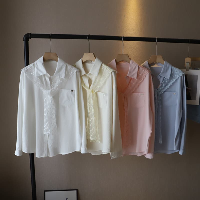 レース 服 花刺繍レース切替シャツブラウス