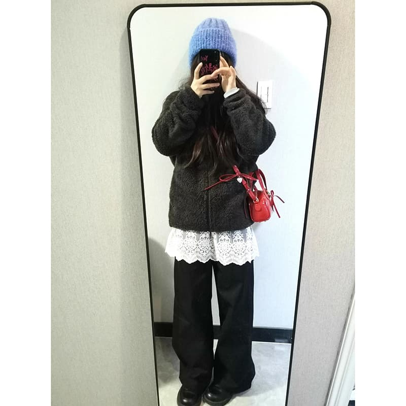 レース 服 レース裾飾り付き重ね着風ワイドパンツ