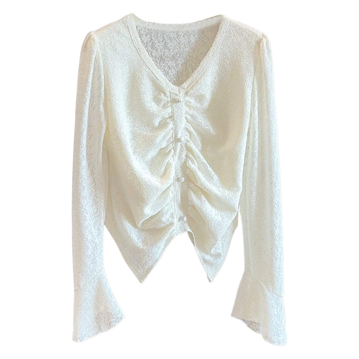 レース 服 トップス 女性用長袖レース花柄シャツ変形デザイン三色展開