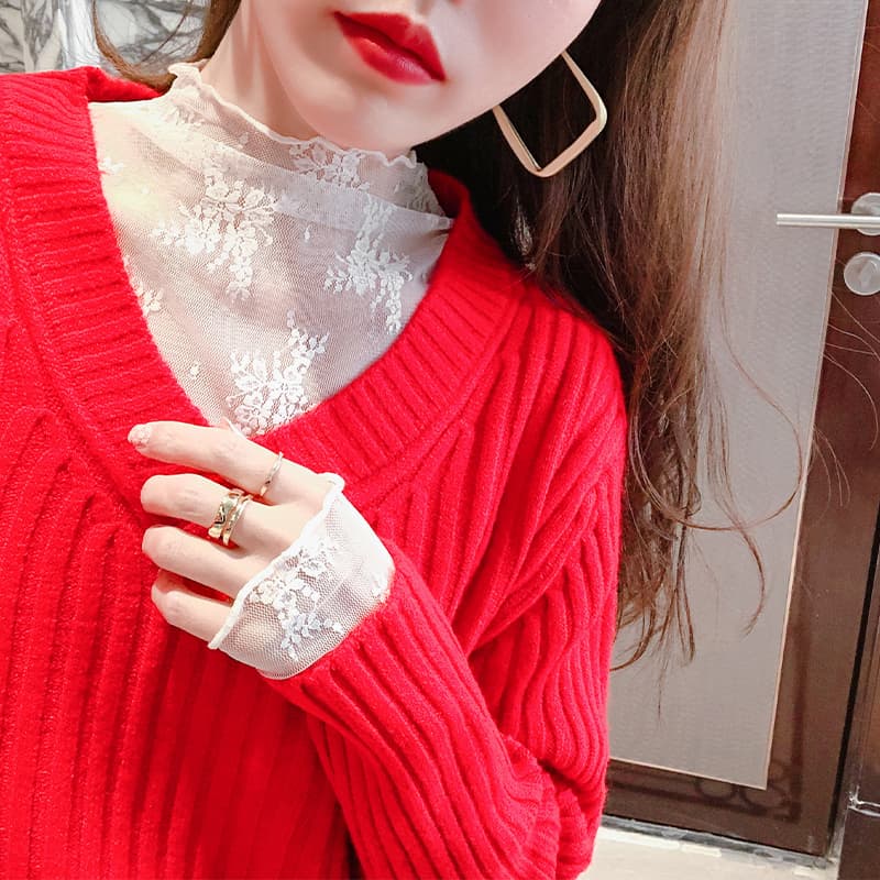 レース 服 華やか花柄レース ハイネックインナー