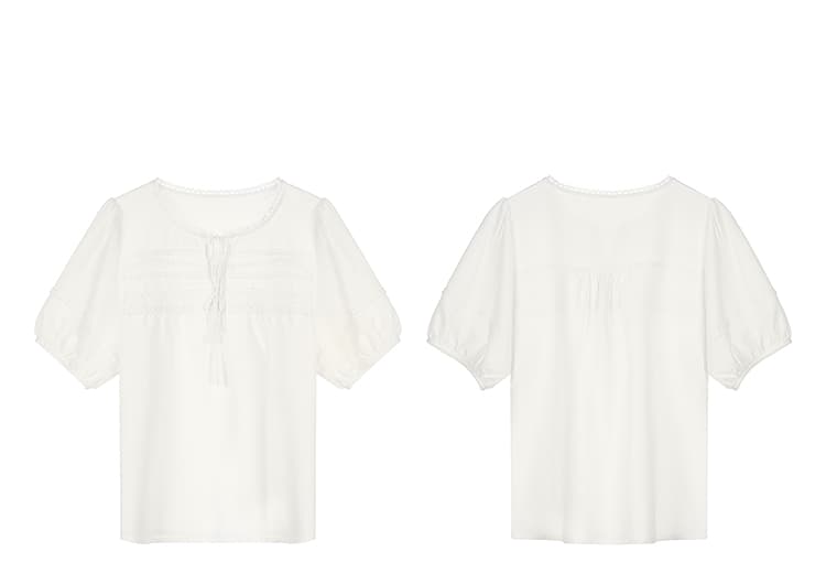 レース 服 胸元レース パフスリーブブラウス