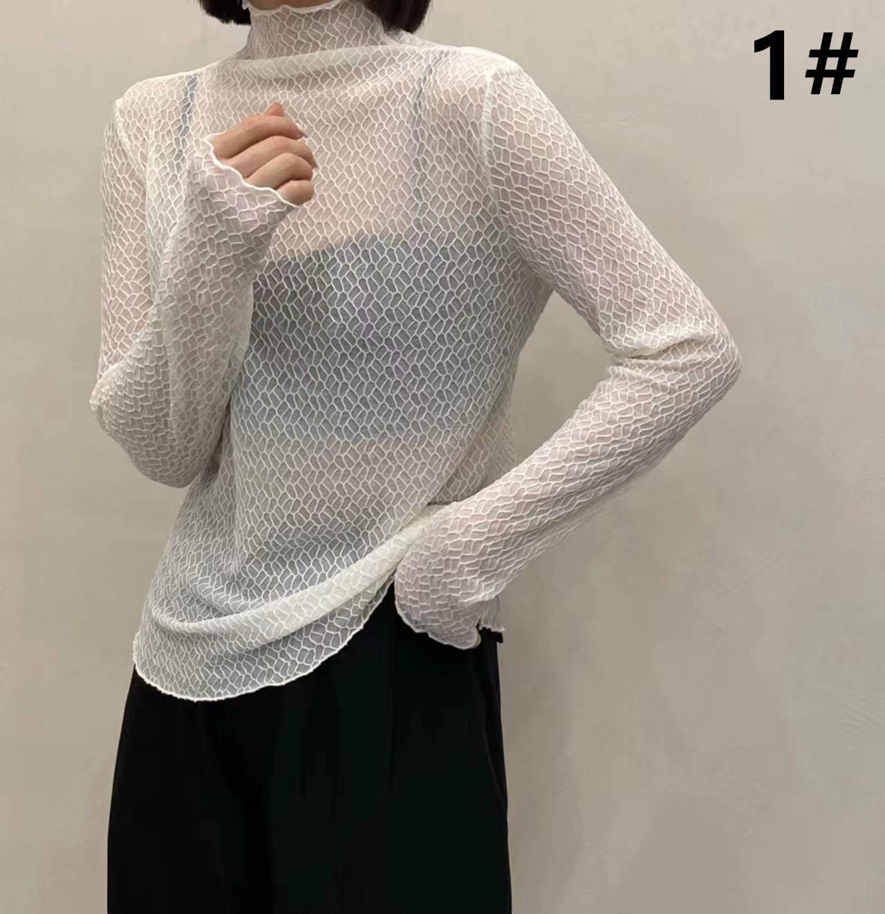 レース 服 秋冬新作 レース編み スタンドカラー 上品トップス