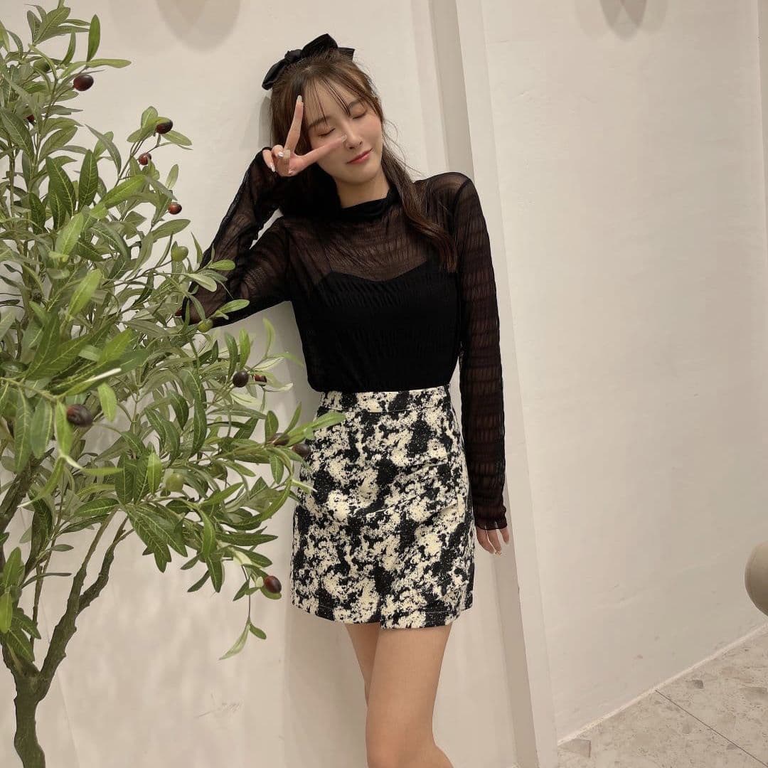 レース 服 シアーメッシュ フリルネックトップス