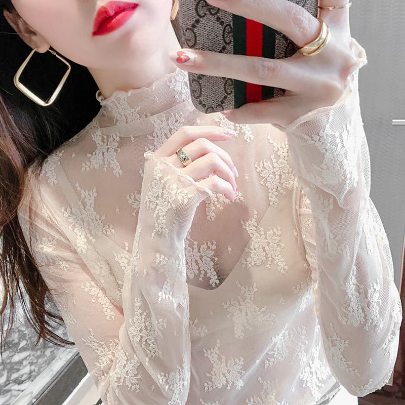 レース 服 華やか花柄レース ハイネックインナー