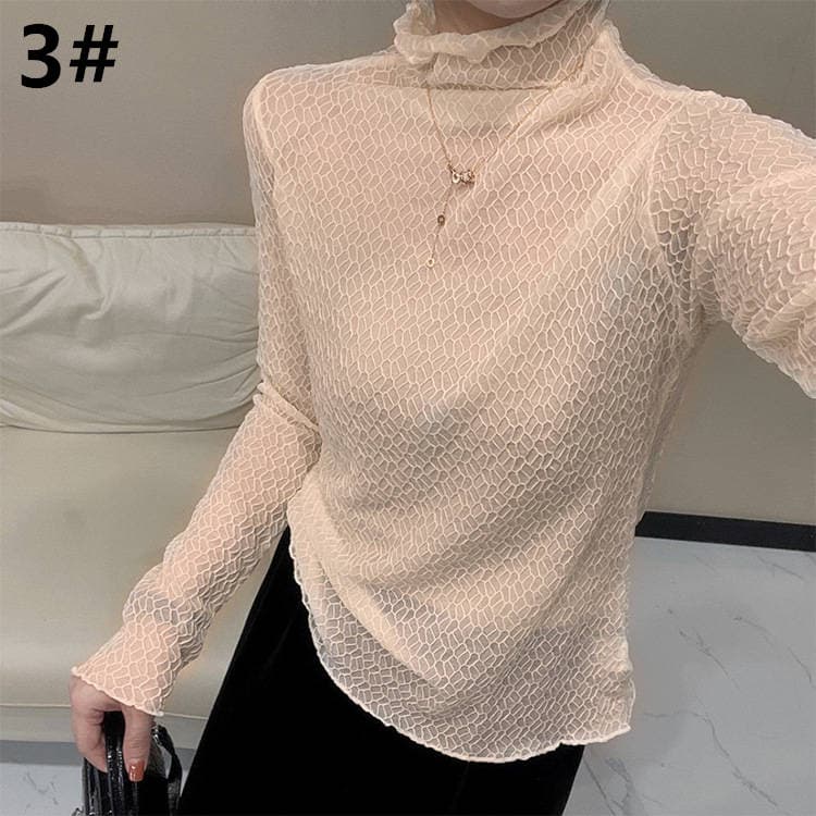 レース 服 秋冬新作 レース編み スタンドカラー 上品トップス
