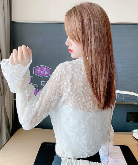 レース 服 レディース秋冬レースシャツ透け感ラッパ袖トップス