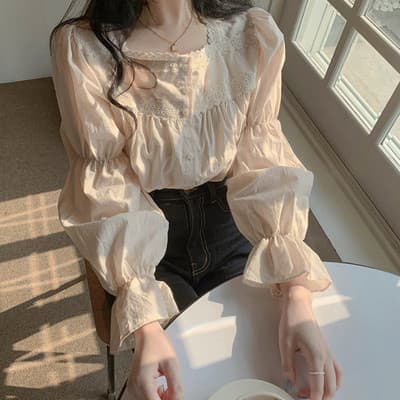 レース 服 トップス レース装飾長袖シャツ レディース服